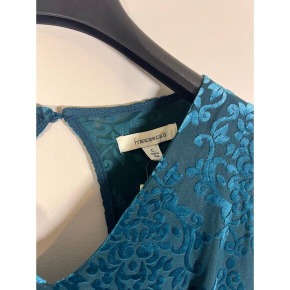 NEW! Francesca's teal flutter sleeve velvet lined romper womens size L - Picture 5 of 9